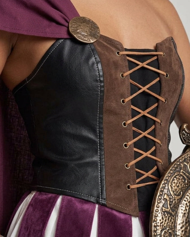 Damen Historisches Gladiatorenkostüm mit Umhang und Rüstungsdetails Drune