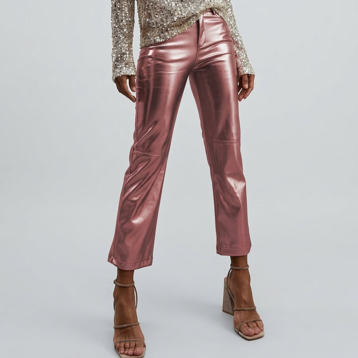 Drune | Metallic Kunstleder Geradeleg Cropped Hose