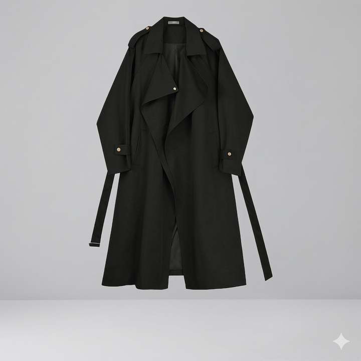 Drune | Eleganter Langer Trenchcoat Bürotasche mit Gürtel