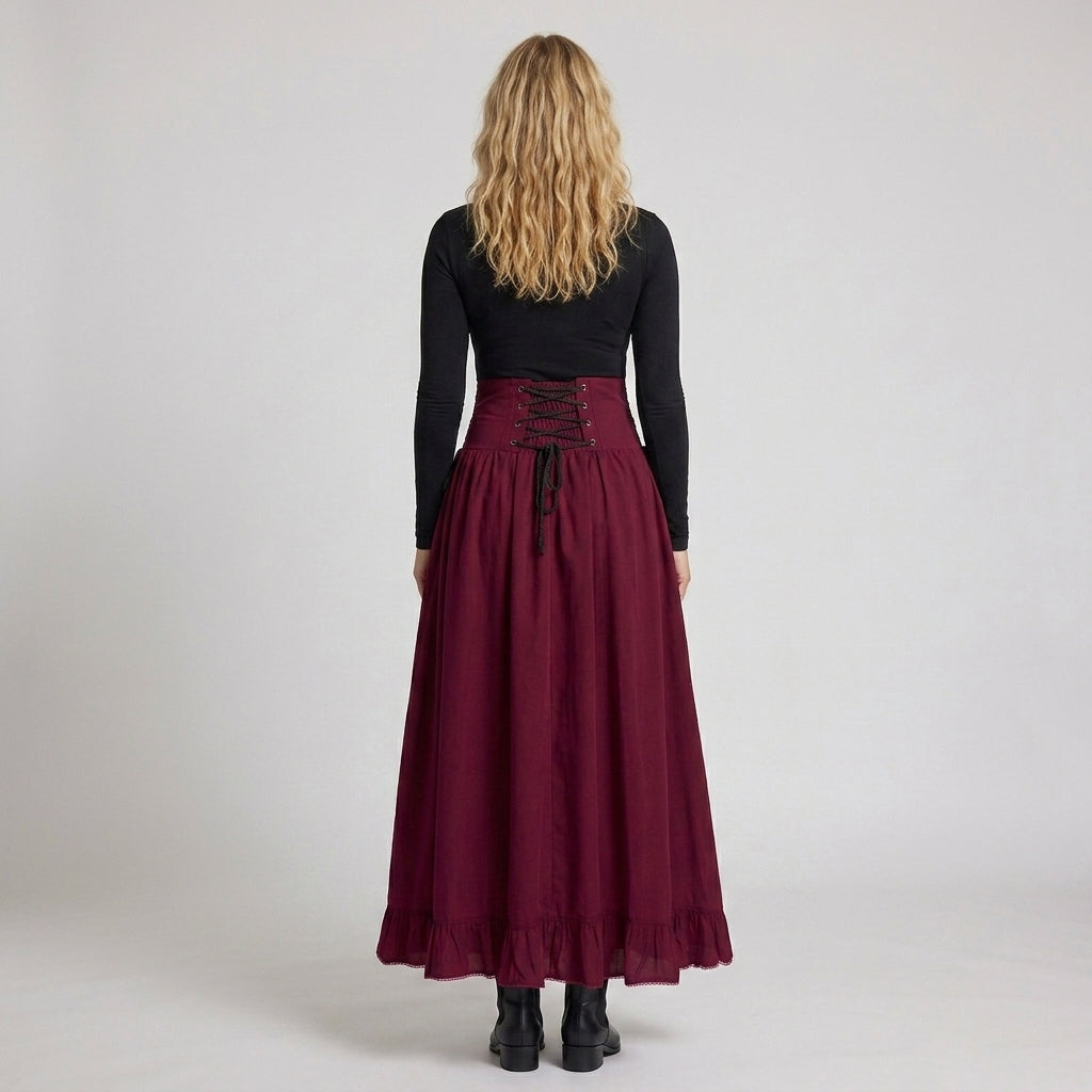 Damen Eleganter Hochzeitsrock mit Schnürung und Volant Drune