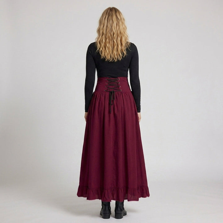 Damen Eleganter Hochzeitsrock mit Schnürung und Volant Drune