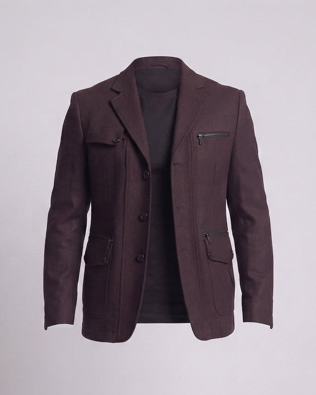 Herrenjacke-Blazer aus Wollmischung mit dekorativem Reißverschluss und aufgesetzten Taschen Drune