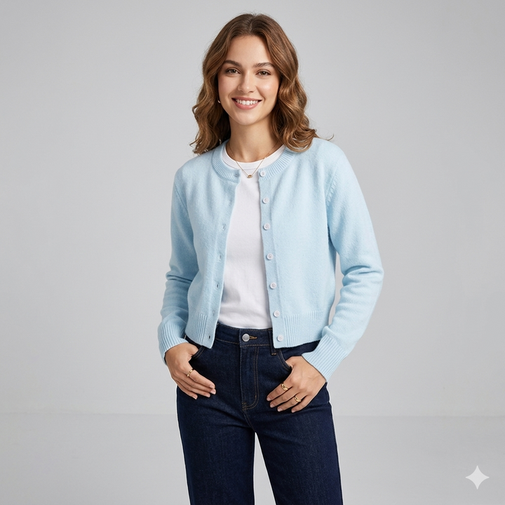 Drune | Damen Fein Gestrickte Jacke mit V-ausschnitt und Knopfleiste