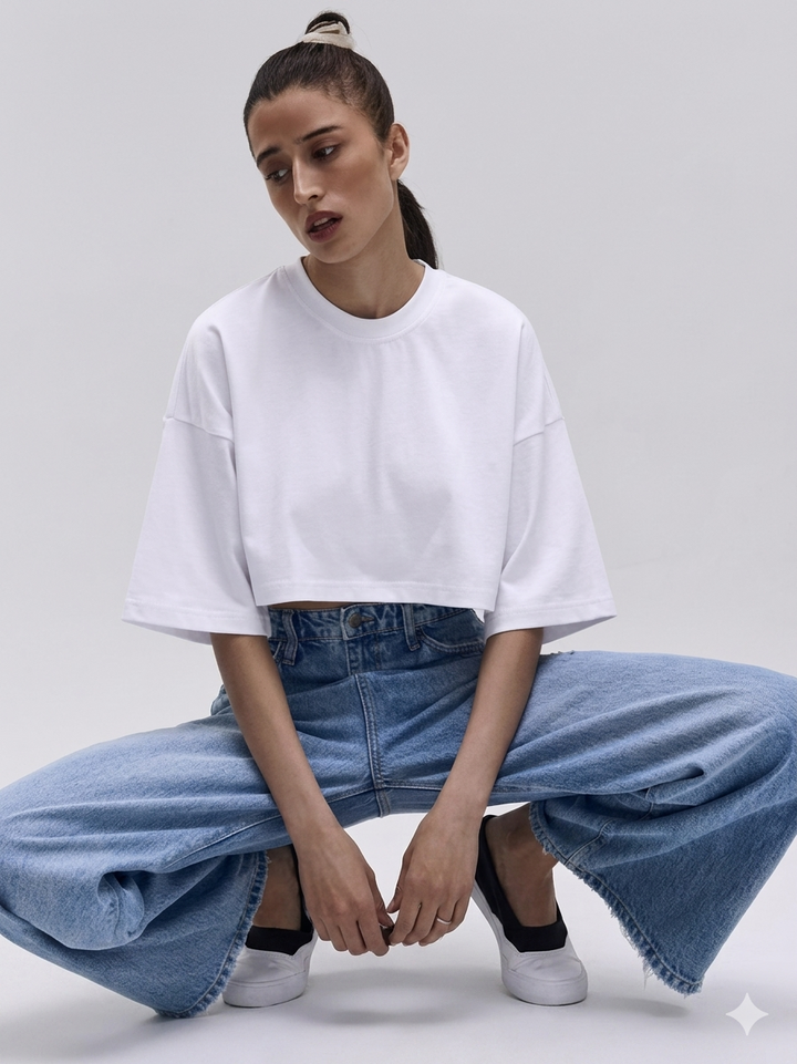 Damen lässiges cropped T-Shirt mit weit geschnittenen Ärmeln und hochwertigem Material Drune