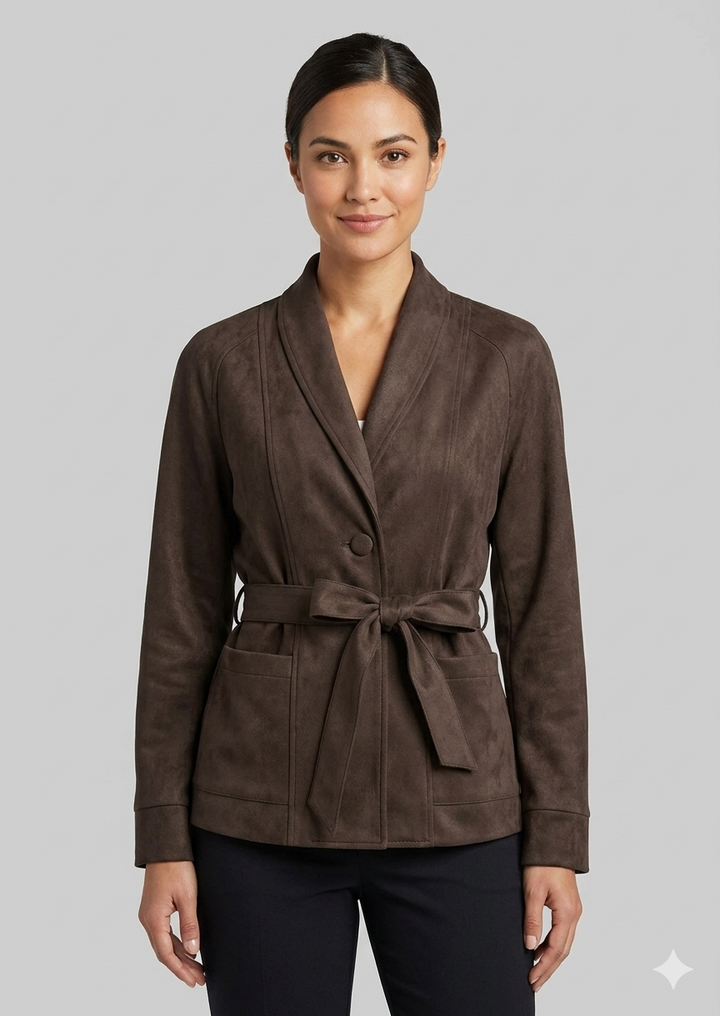 Damen elegante Wildlederjacke mit Taillengürtel Drune