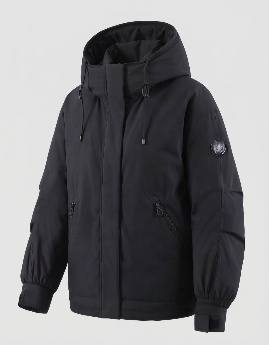 Damen Nan winddichte Hoodie-Parka im kurzen Schnitt mit thermischer Polsterung und verdeckter Vorderklappe