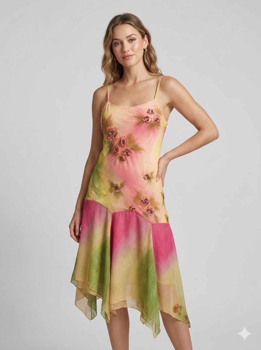 Damen Elegantes Maxikleid mit floralen Applikationen und asymmetrischem Saum Drune