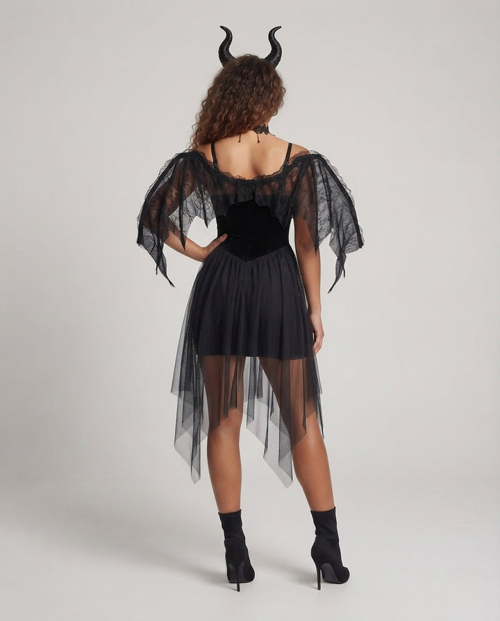 Damen verführerisches Gothic Kleid mit transparenten Tüll-Röcken Drune