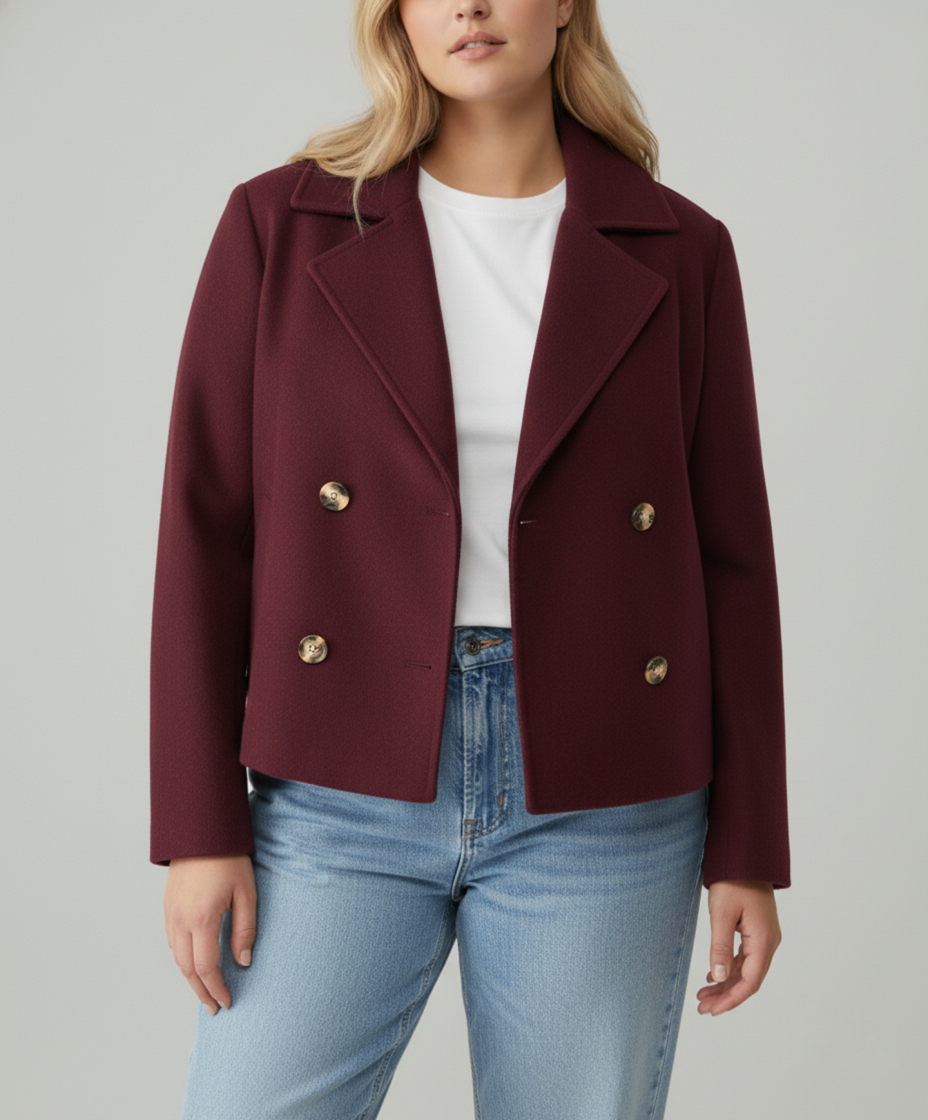 Drune | Kurzer Woll-Look Peacoat für Damen – Große Größen