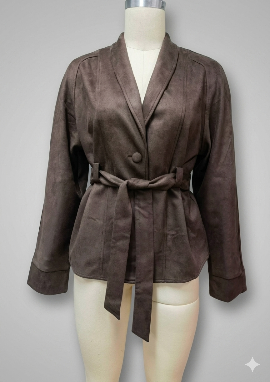 Damen elegante Wildlederjacke mit Taillengürtel Drune