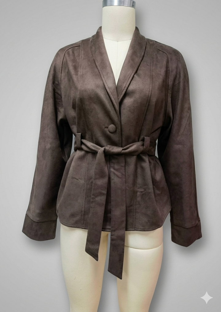 Damen elegante Wildlederjacke mit Taillengürtel Drune