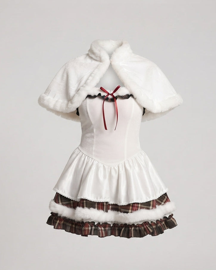 Damen Kostümkleid mit Katzenohren und Rüschendetails Drune