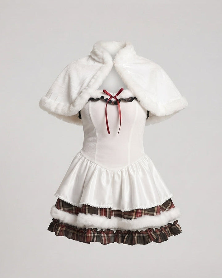 Damen Kostümkleid mit Katzenohren und Rüschendetails Drune