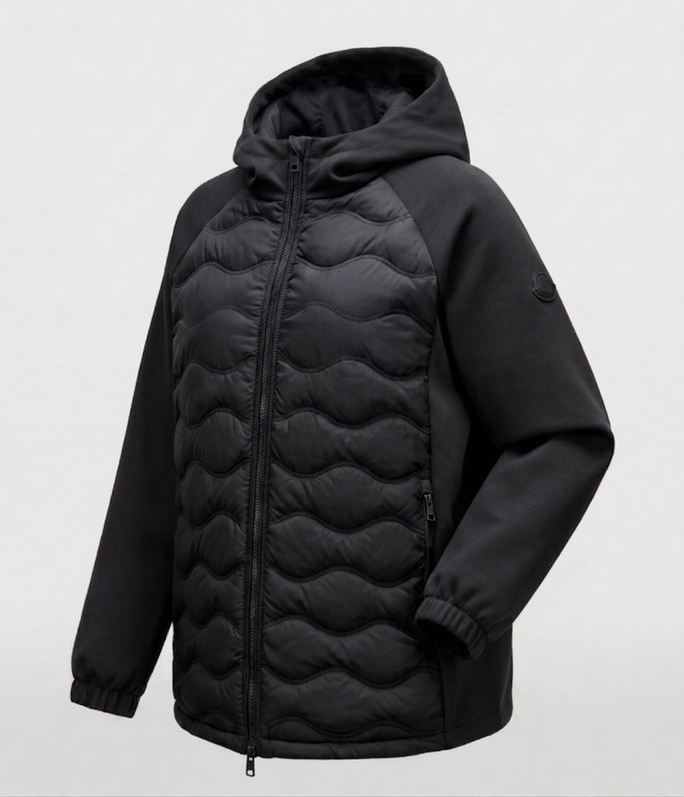 Damen nicht gesteppte Hybrid-Hoodie-Jacke mit gepolstertem Vorderteil und lockeren Sweatshirt-Ärmeln