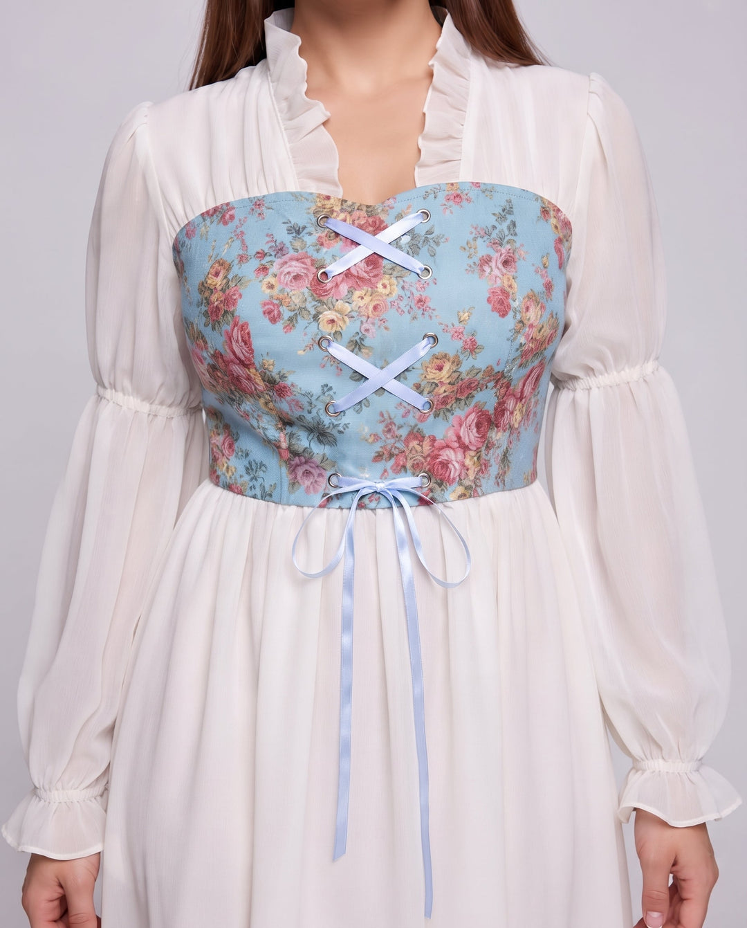 Frauen romantisches Maxikleid mit Rüschen und floralem Muster Drune
