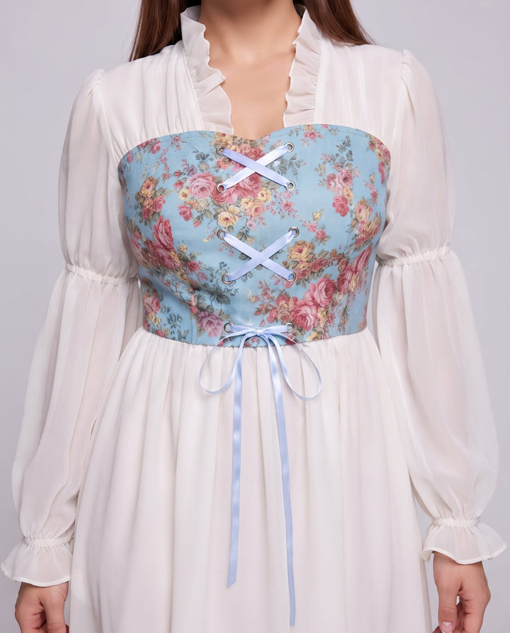 Frauen romantisches Maxikleid mit Rüschen und floralem Muster Drune