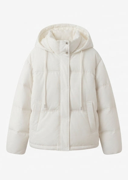 Damen kurze gesteppten Bluse mit Kapuze und Teddy-Innenkragen, verdecktem zweigängigem Reißverschluss und verstellbarem Saum