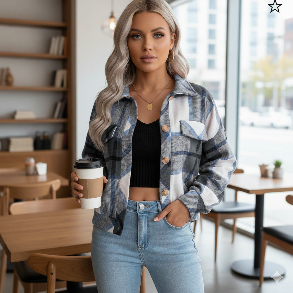 Drune | Damen Sommerjacke mit Kariertem Muster, Schick und Bequem