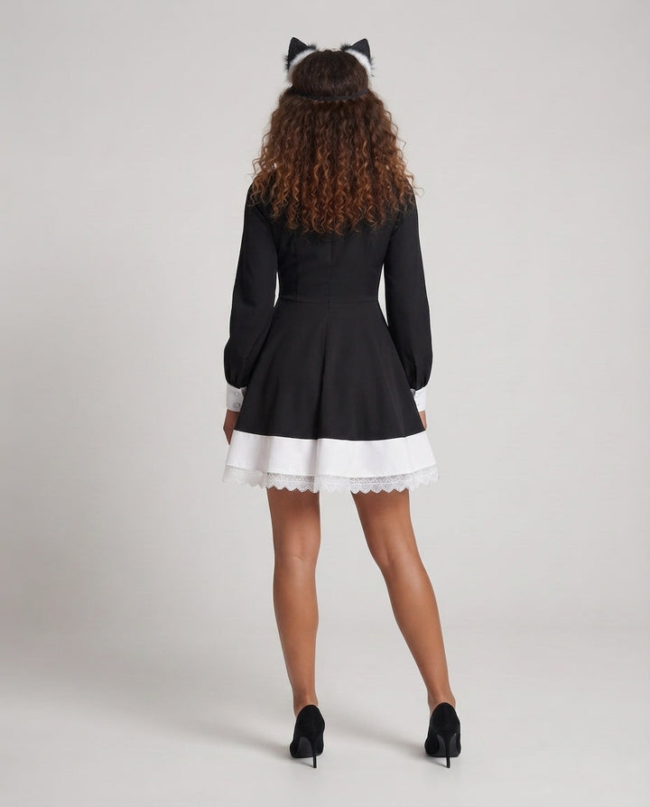 Damen Spitzen-Kleid mit Rüschen und Kreuzdetails Drune