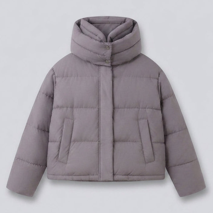 Damen Nan Boxy Kurz Steppjacke mit extrahohem Kapuzenbesatz und weichen Bündchen