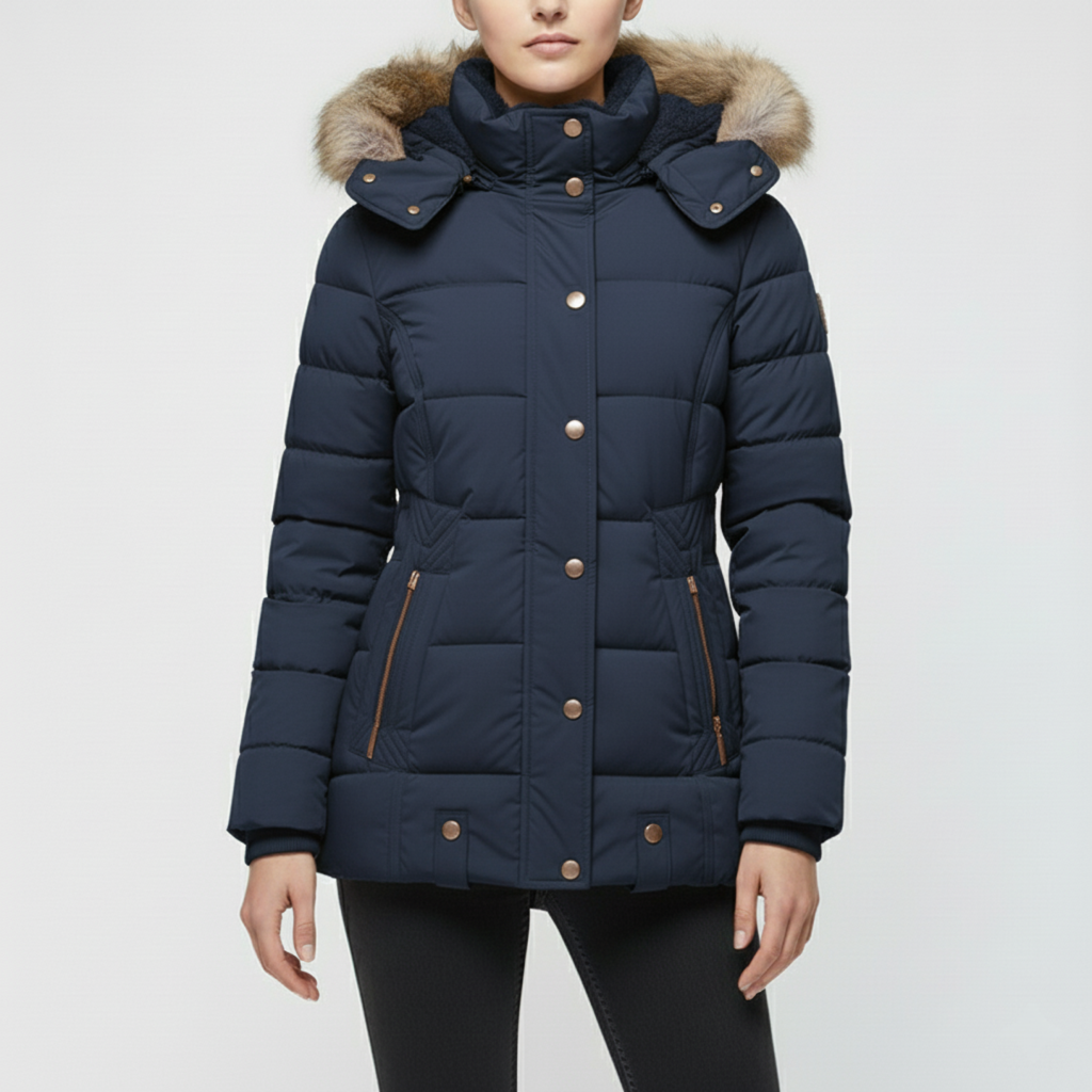 Drunef Damen Winterjacke | Mit Fellfutter, Langarm, Gefüttert