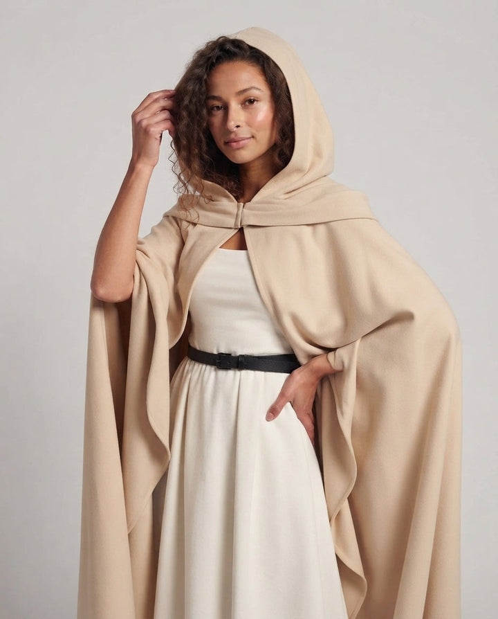 Damen Cosplay-Outfit mit kunstvollem Umhang und detailverliebt gestalteten Accessoires Drune