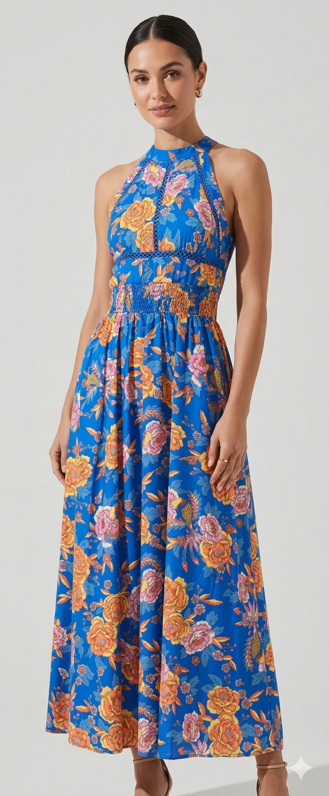 Damen Elegantes Maxikleid mit floralen Akzenten und Racerback Drune