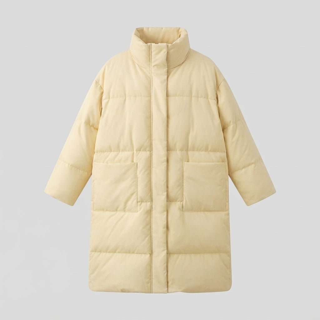 Damen Nano Extralang Gepolstert Komfort Puffer mit geräuschreduzierender Oberfläche, hohem Stehkragen und großzügiger Oversized Silhouette