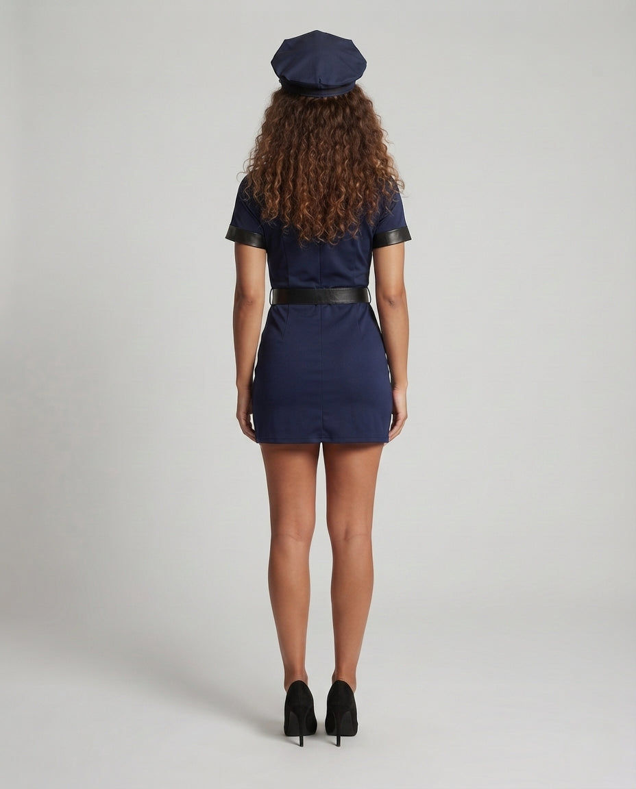 Damen Polizeiuniform-Kleid mit figurbetontem Schnitt und glänzenden Akzenten Drune