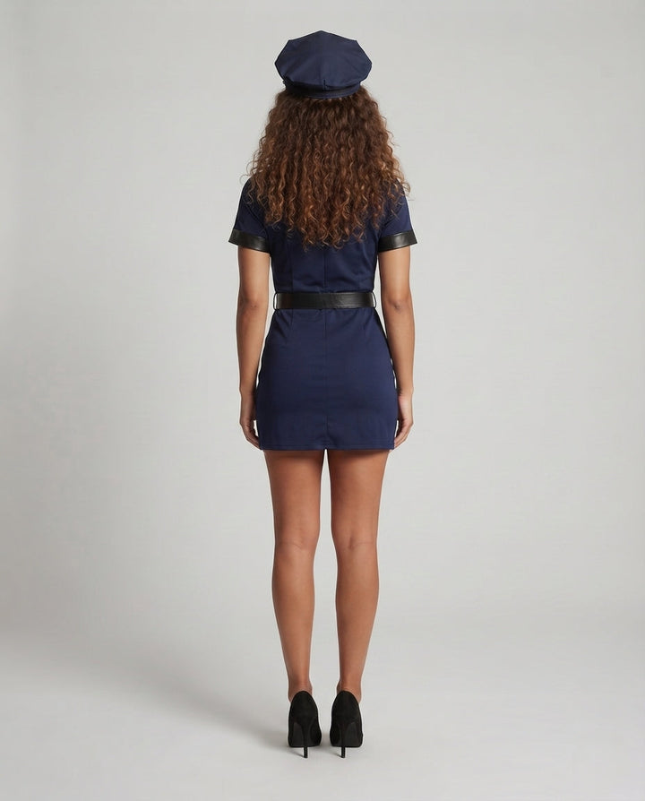 Damen Polizeiuniform-Kleid mit figurbetontem Schnitt und glänzenden Akzenten Drune