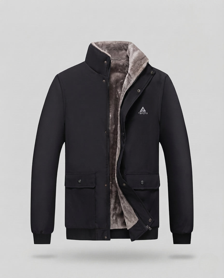 Herren isolierte Winterjacke mit Teddy-Futter, Stehkragen und Klappentaschen