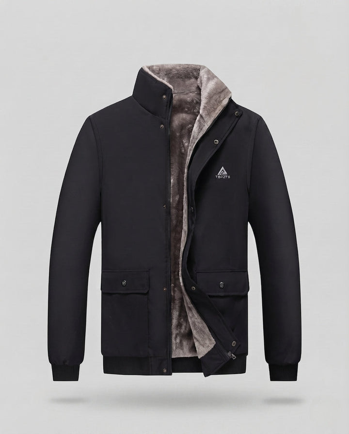 Herren isolierte Winterjacke mit Teddy-Futter, Stehkragen und Klappentaschen