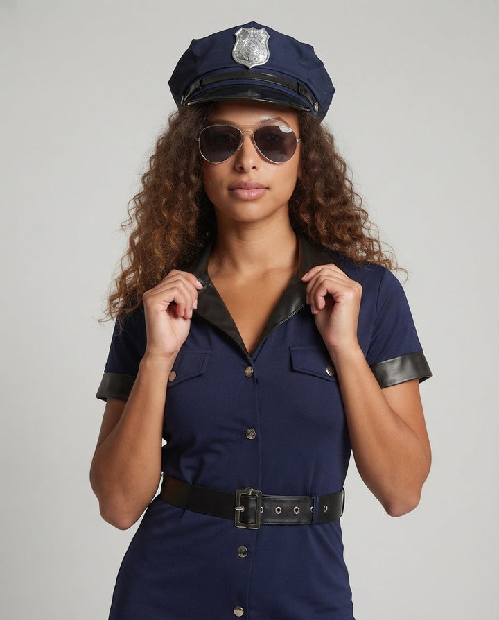Damen Polizeiuniform-Kleid mit figurbetontem Schnitt und glänzenden Akzenten Drune