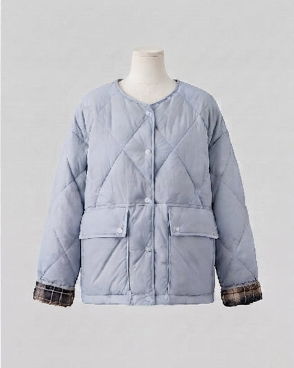 Damen gesteppte boxy kurze Jacke mit verdeckter Druckknopfleiste und extra großen aufgesetzten Taschen