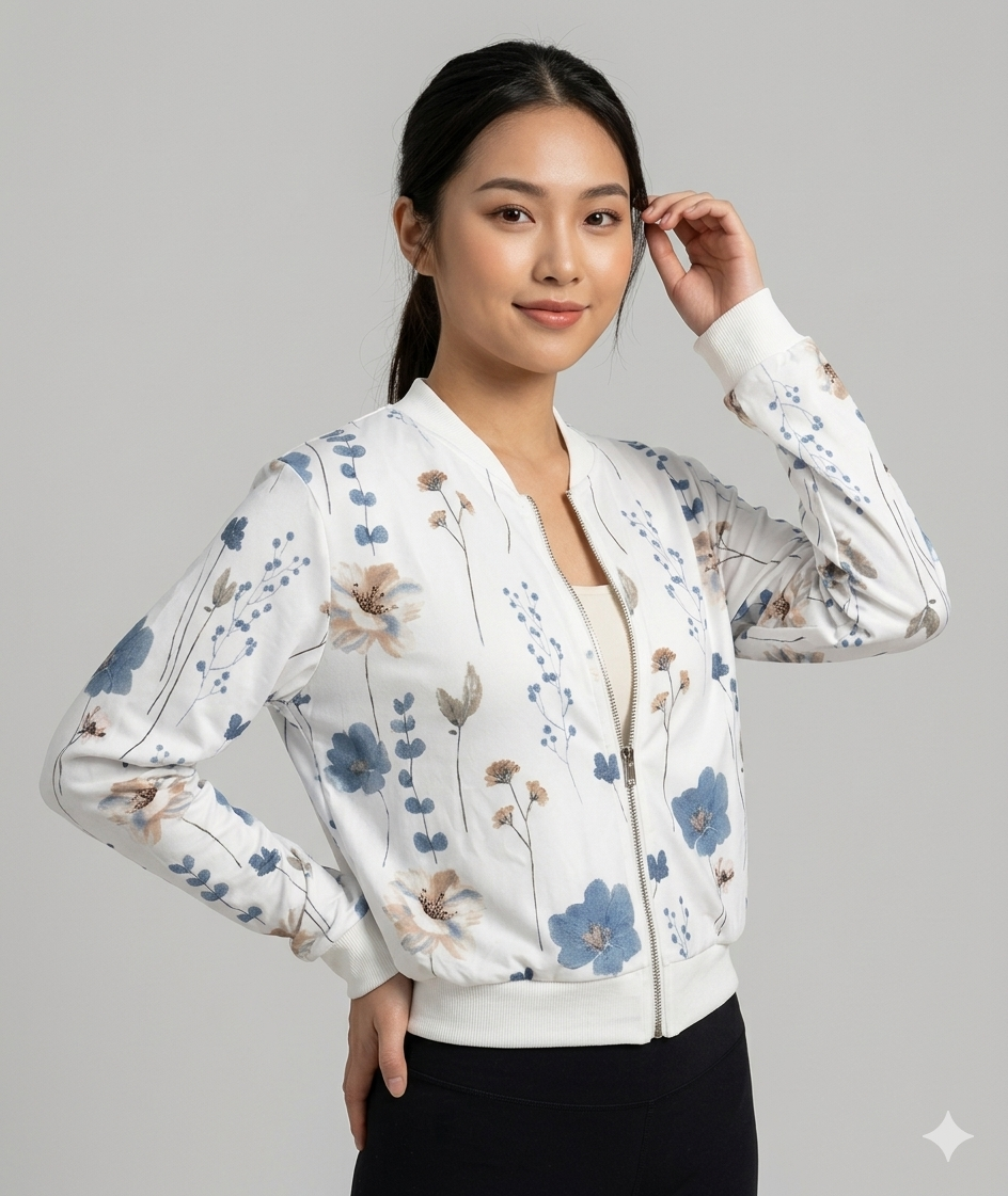Damen Bomberjacke mit floralem Design und elastischen Bündchen Drune