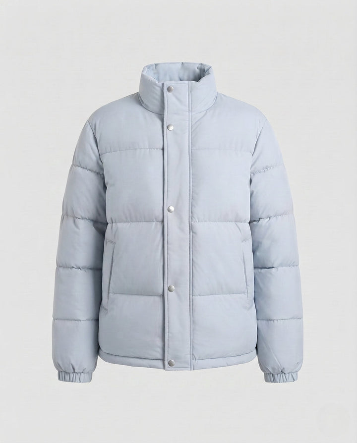 Damen Nano Short Boxy gepolsterte Jacke mit hohem Kragen, verdecktem Zwei-Wege-Reißverschluss und elastischen Bündchen