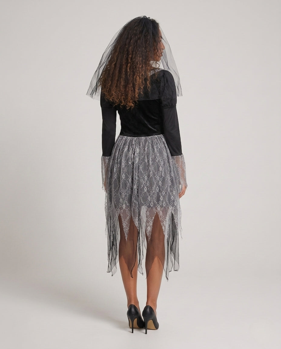 Damen Gruselige Geisterbraut mit detailliertem Spitzen-Skirt Drune