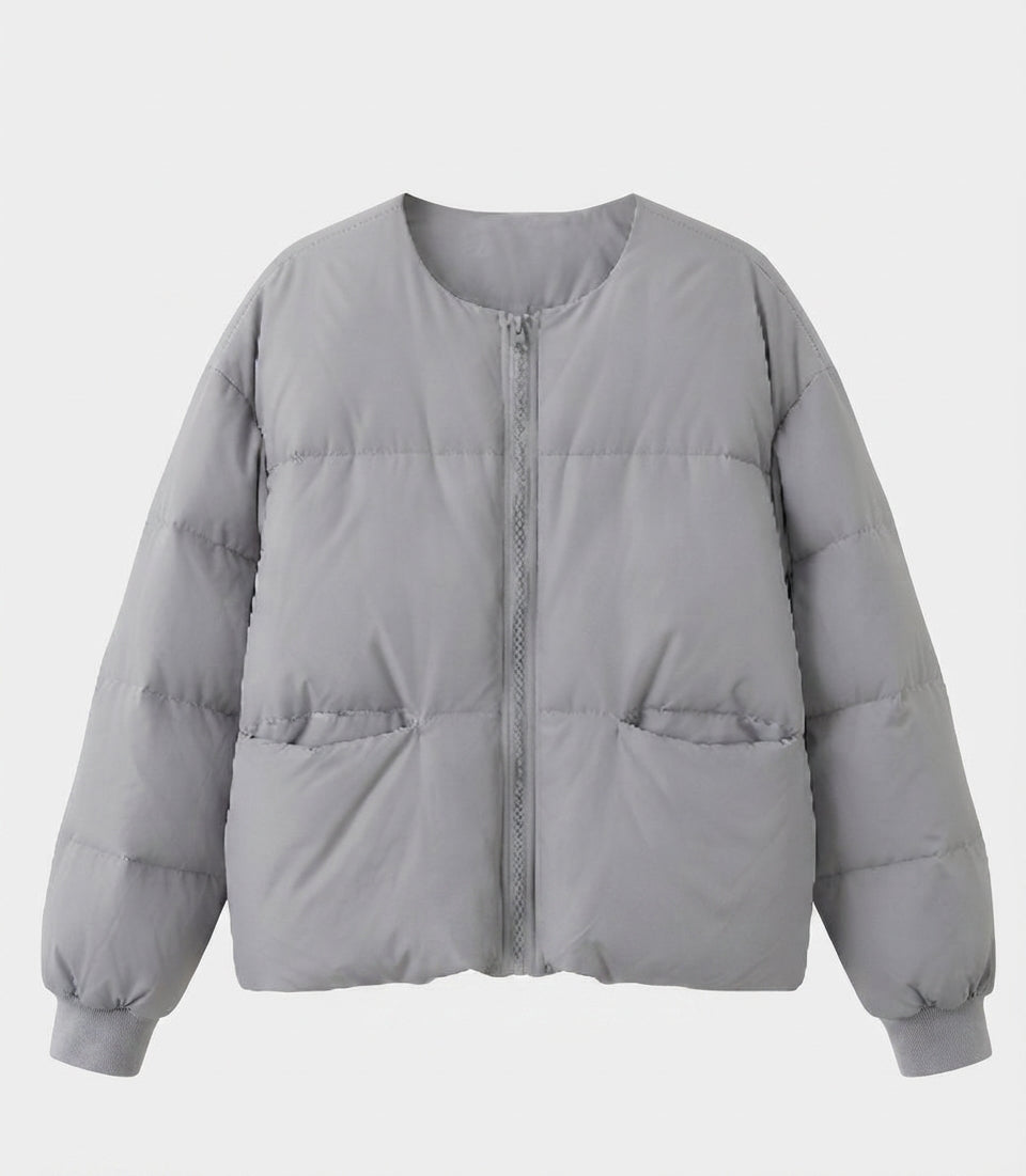 Damen kurze boxy gesteppte Jacke mit geradem Schnitt, verdecktem Reißverschluss und elastischen Bündchen