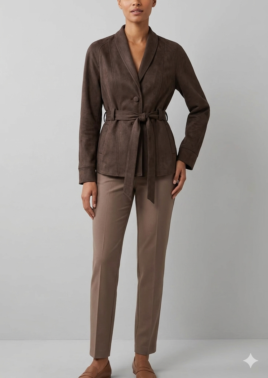 Damen elegante Wildlederjacke mit Taillengürtel Drune
