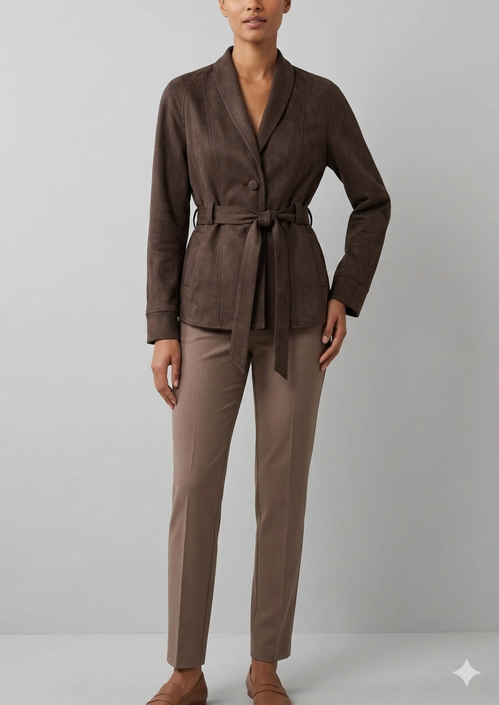 Damen elegante Wildlederjacke mit Taillengürtel Drune