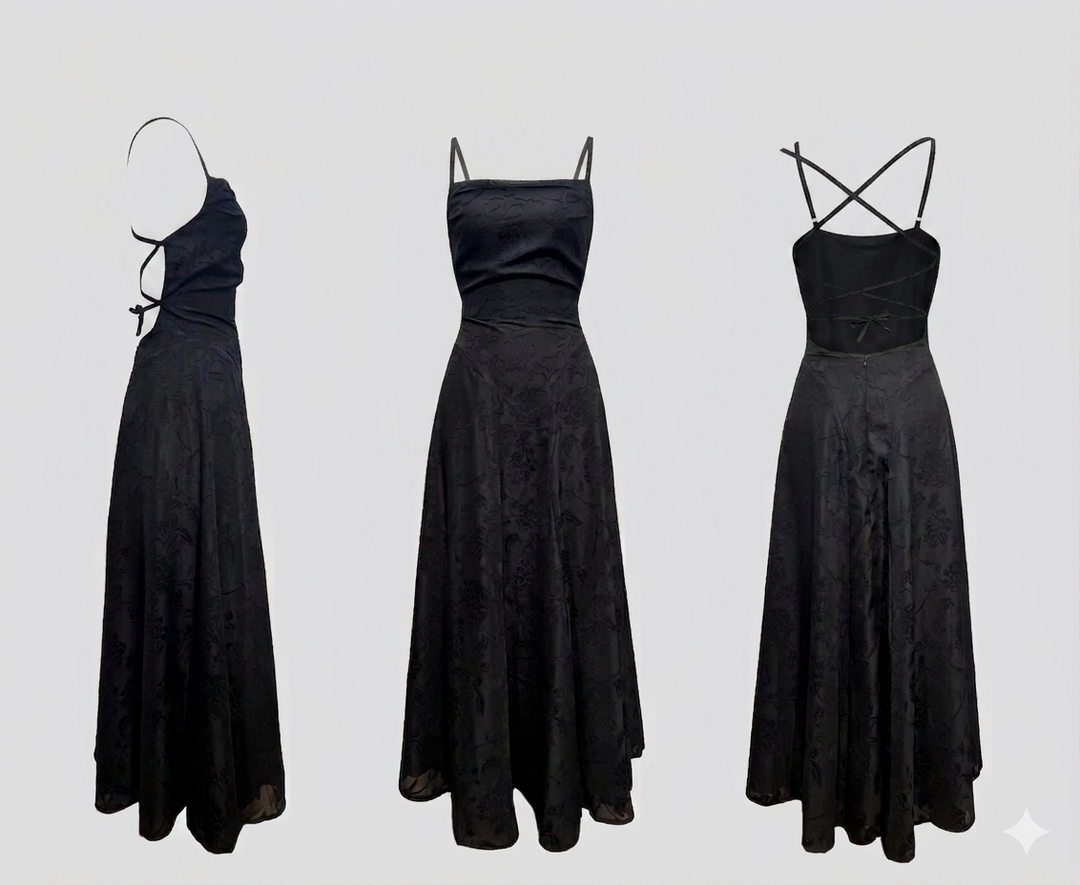 Damen Elegantes Maxikleid mit floralem Spitze-Design und verstellbaren Spaghettiträgern Drune