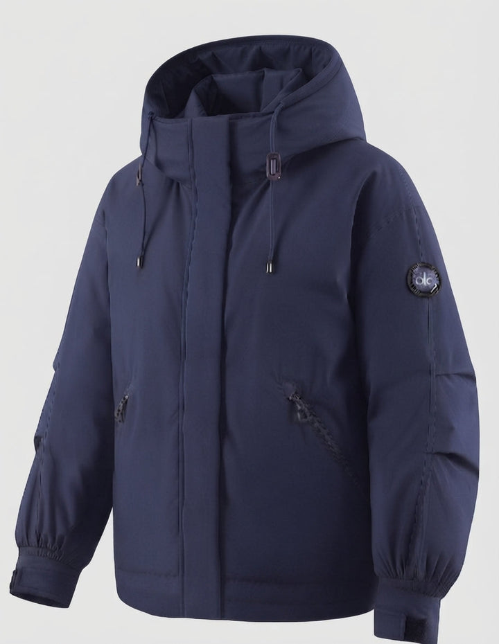 Damen Nan winddichte Hoodie-Parka im kurzen Schnitt mit thermischer Polsterung und verdeckter Vorderklappe