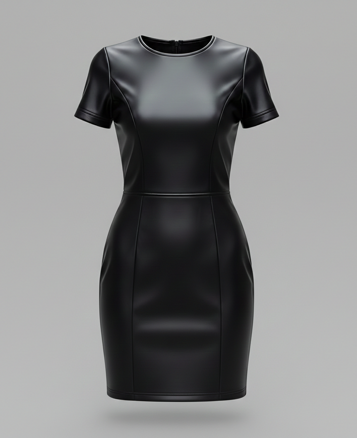 Damen Kunstleder Minikleid Figurbetont