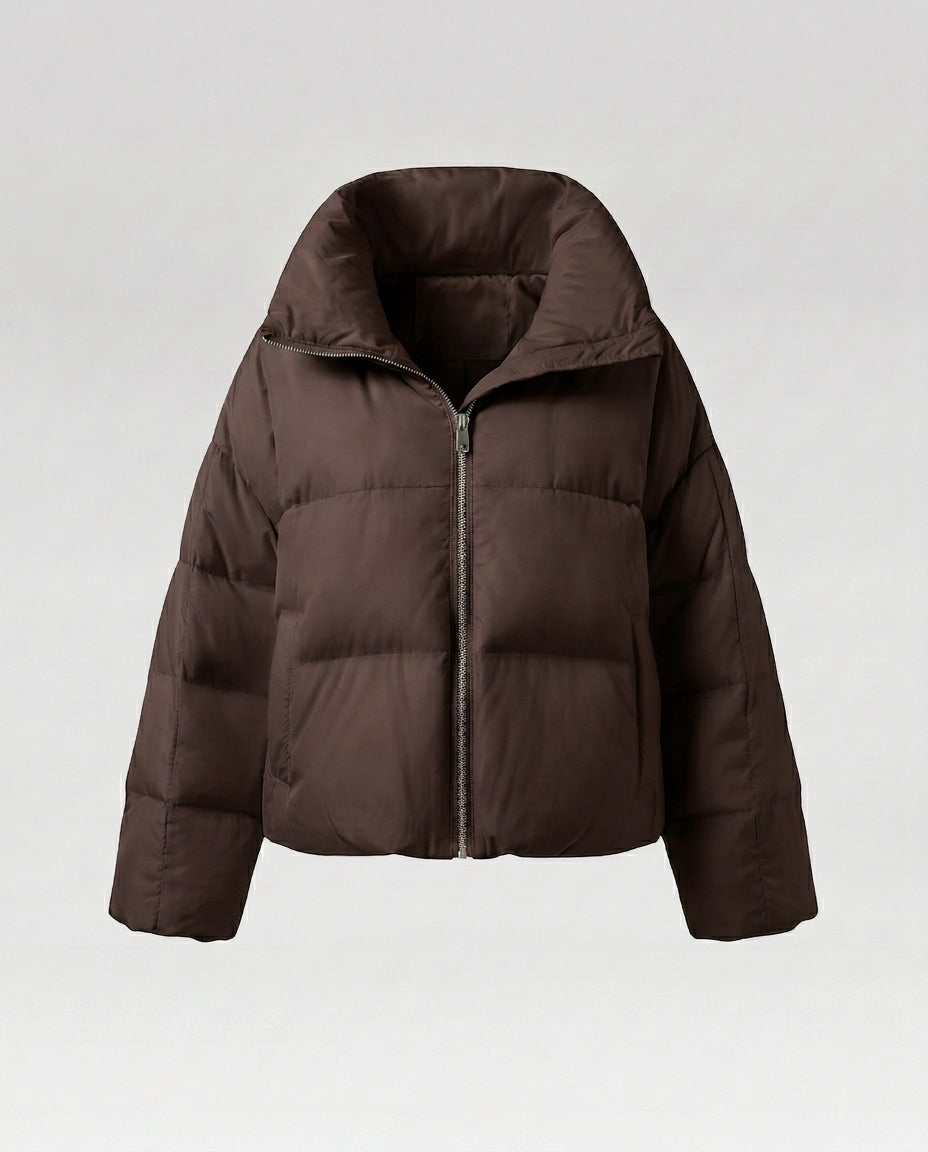 Damen cropped gesteppte Jacke mit übergroßer Kapuze, leichtem thermischem Futter und abgerundetem Saum