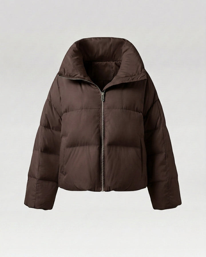 Damen cropped gesteppte Jacke mit übergroßer Kapuze, leichtem thermischem Futter und abgerundetem Saum