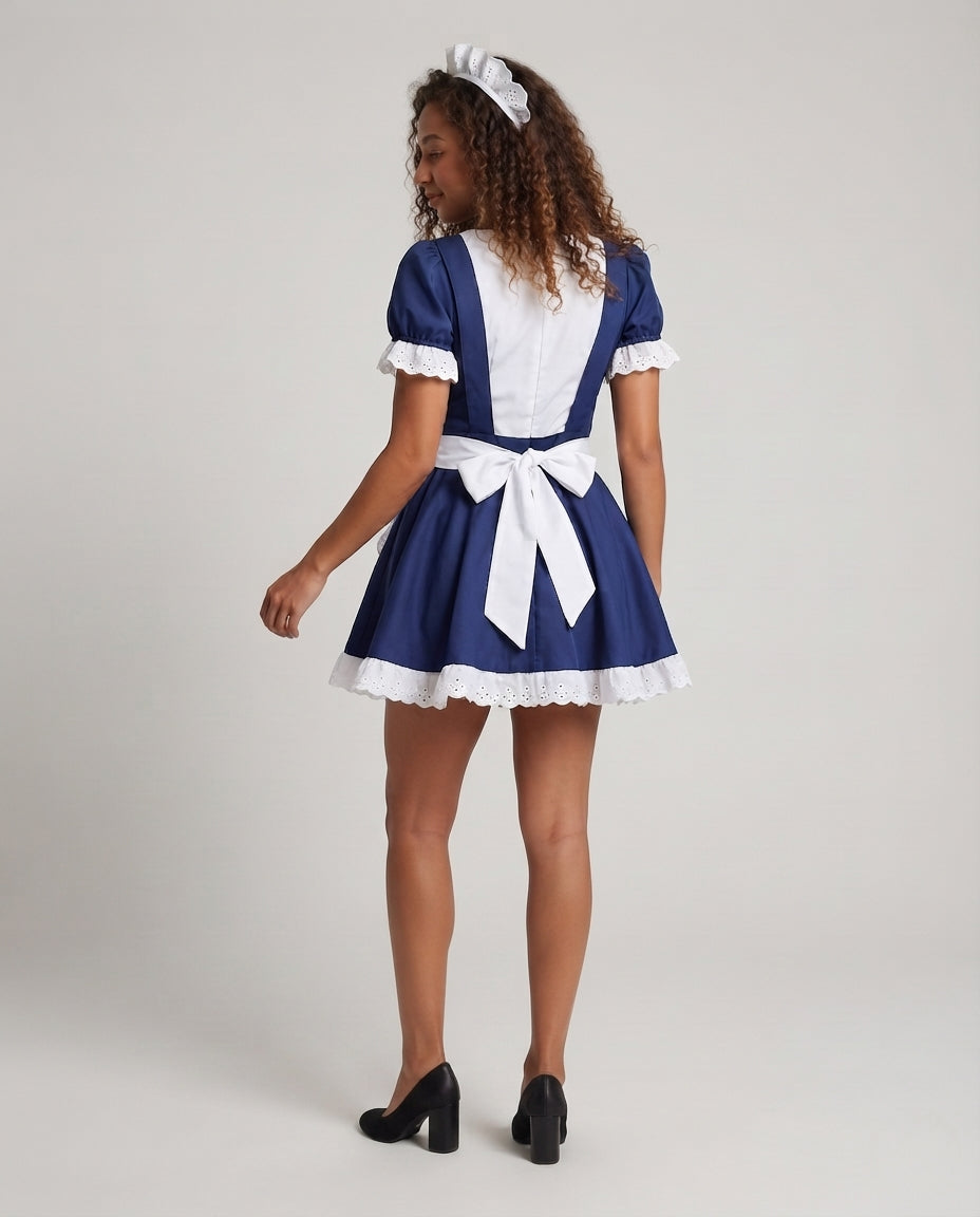 Damen verspieltes Dienstmädchen-Outfit mit Rüschendetails und Schürze Drune