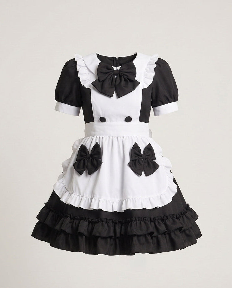 Damen verspieltes Rüschenkleid mit Schleifen und Kapuze Drune