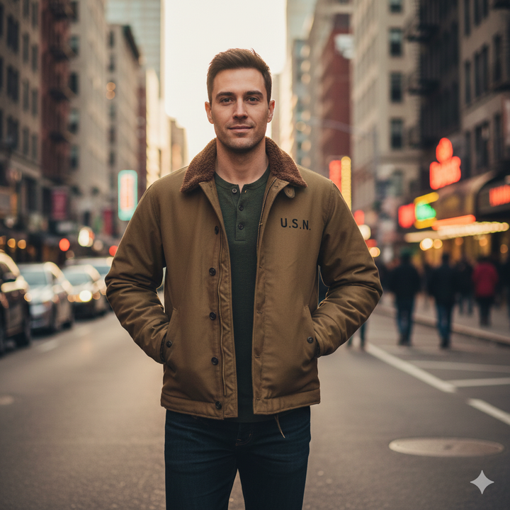 Herren Vintage-Wachsjacke mit Futter aus Kunstpelz Drune