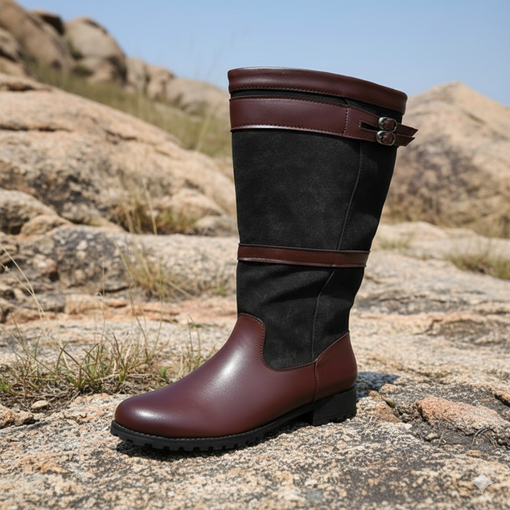 Drune | Outdoor-Stiefel mit hohem Schaft und Schnallen - Leder-Regenstiefel für Damen
