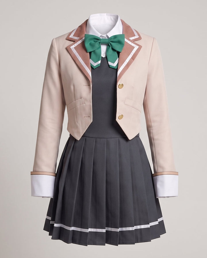 Damen elegantes Schuluniform-Kostümset mit Sakko, Hemd, Weste und Krawatte Drune